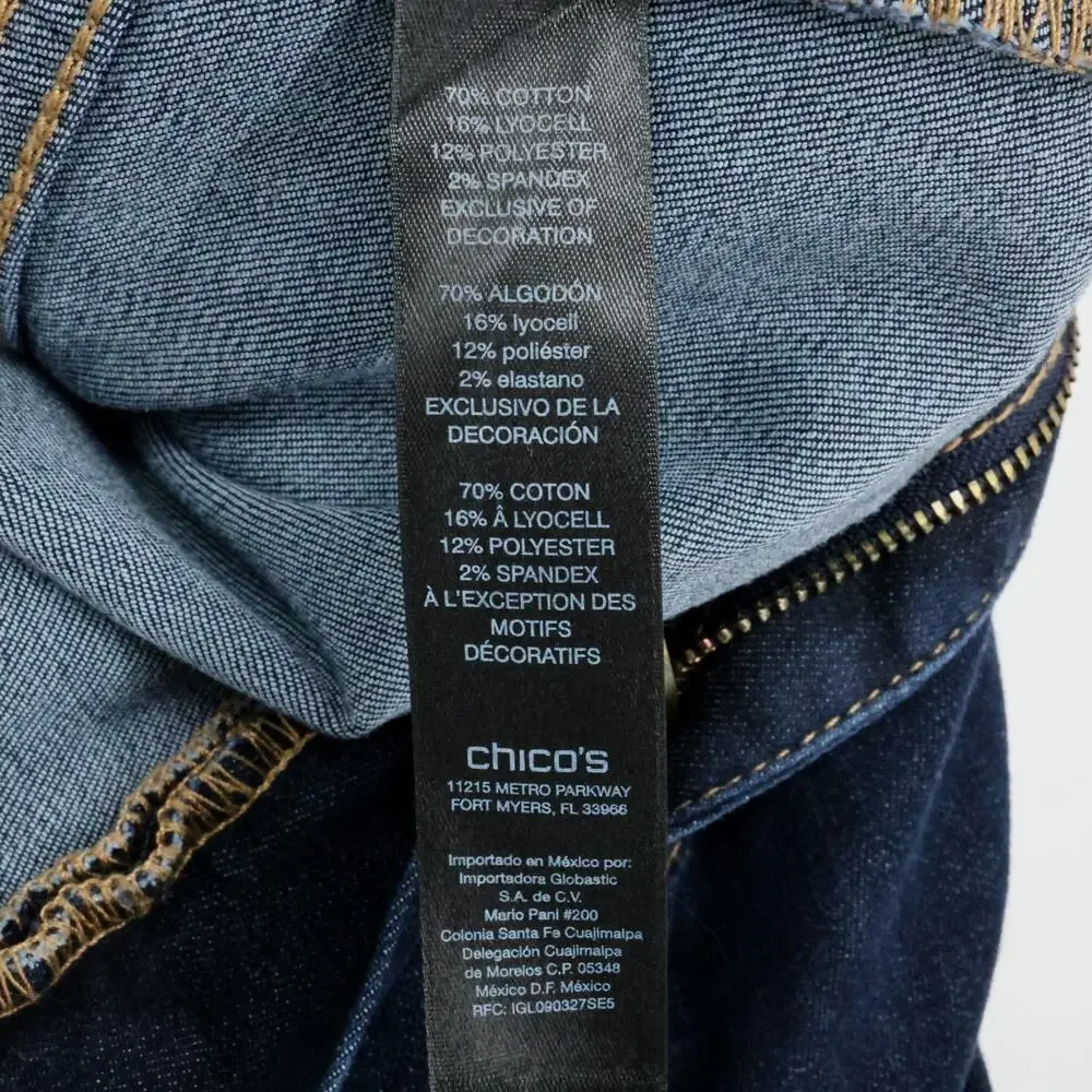 Chicos Jeans 3 Womens XL 16 Wide Leg Cropped Blue Stretch Denim Black Label - Picture 11 of 14